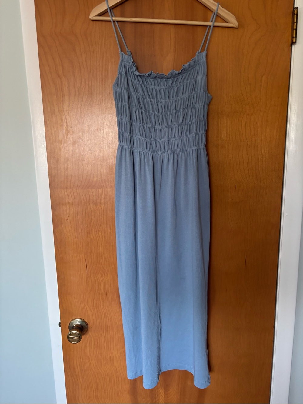 H&M Cornflower Blue Smocked Cotton Midi Dress- XS